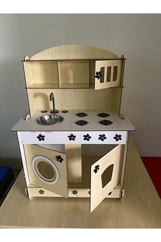 Montessori Eğitici Ahşap Oyuncak Mutfak Dolabı 3mm Akça Ağaç 84*60