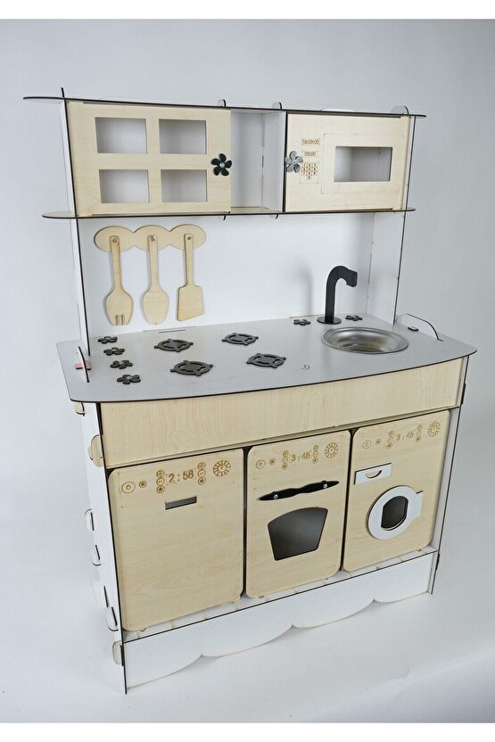 3 Kapaklı Ahşap Oyuncak Mutfak
