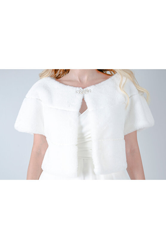 Broşlu Kısa Gelin Bolero Kırık Beyaz,etol,şal, Yelek, Gelin