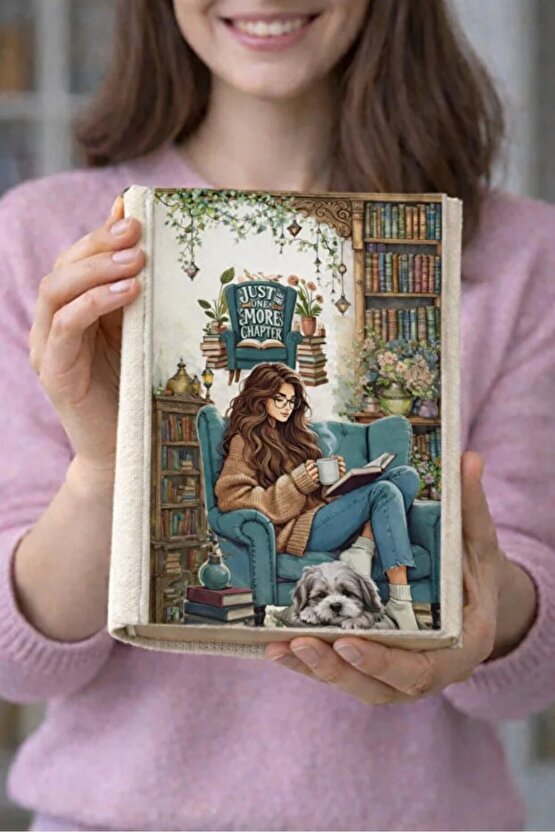 Kitap Okuyan Kız Temalı Bez Kitap Kılıfı – Baskılı Kumaş Kitap Kabı, Kitap Koruyucu