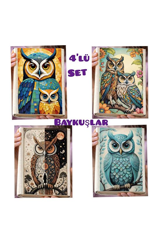 4lü Baykuş Serisi Bez Defter Kitap Koruyucu Ayraç