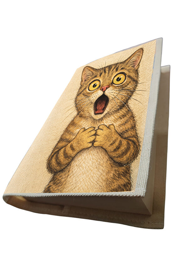 Kedi Desenli Bez Kitap Kılıfı – Sanatsal Baskılı Kumaş Kitap Kabı, Kitap Koruyucu Kılıf