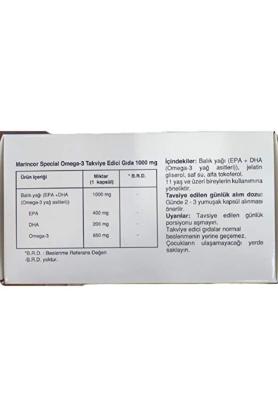 MARINCOR SPEACİAL OMEGA-3 TAKVİYE EDİCİ GIDA 1000MG