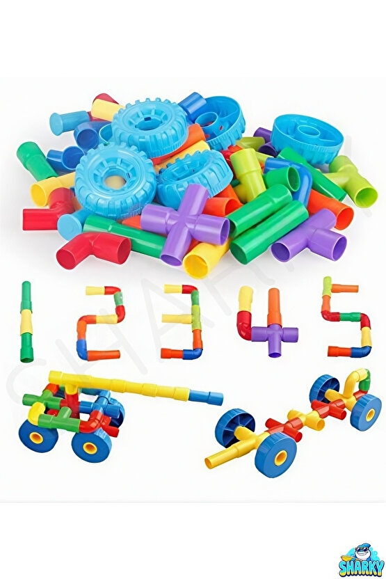 Oyuncak Tekerlekli Tako Boru Eğitici Blok Yapı Seti 72 Parça