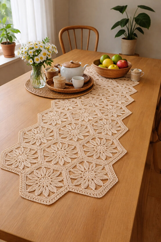 Fransız Dantel Detaylı Tek Runner, Masa Üzerine Runner, Masa Örtüsü