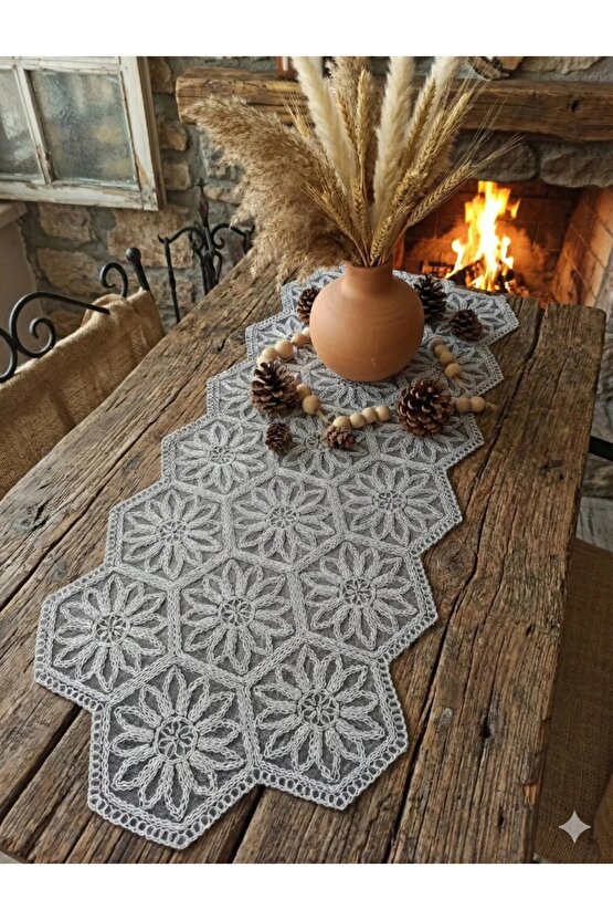 Fransız Dantel Detaylı Tek Runner, Masa Üzerine Runner, Masa Örtüsü