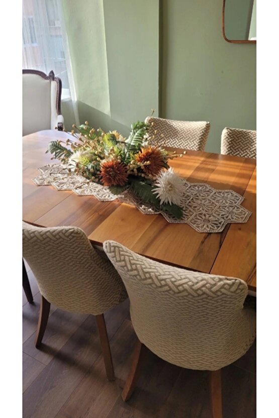 Fransız Dantel Detaylı Tek Runner, Masa Üzerine Runner, Masa Örtüsü