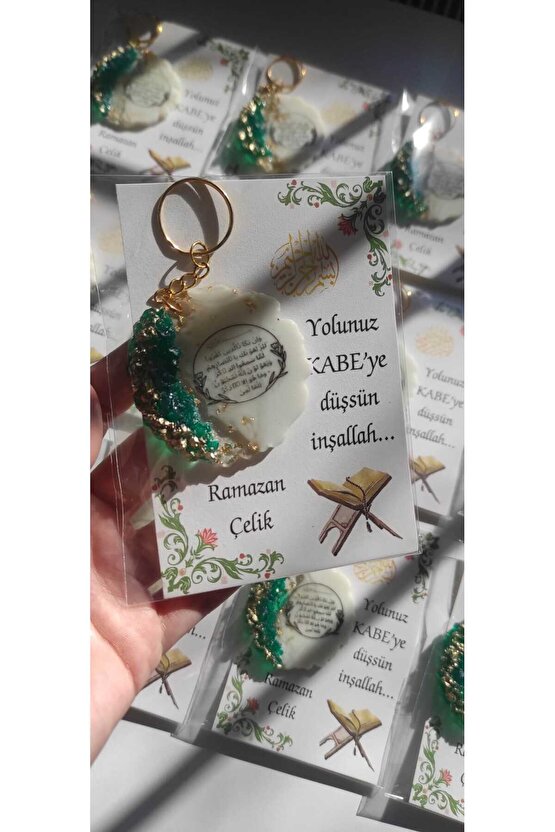 Hac Kabe Umre 8 Adet - Hediyelik - Nazar Duası Baskılı Anahtarlık - Hatıra İsimli Kartlı