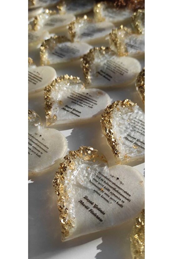 BİRGÜLCE Gold Kalpli Manget 10 Adet Söz Nişan Nikah Kına Mevlüt Hediyelik