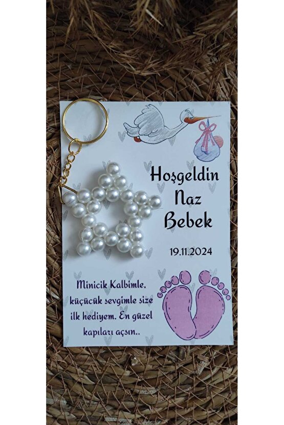 Baby Shower Incili Yıldız Anahtarlık 4 Adet- Bebek Mevlüdü