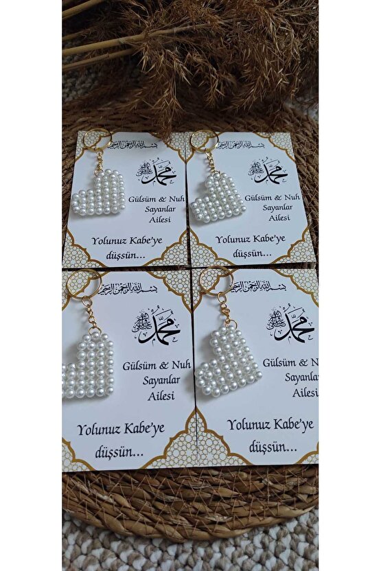Kabe Hac Umre Hediyelik Incili Kalpli Anahtarlık 8 Adet