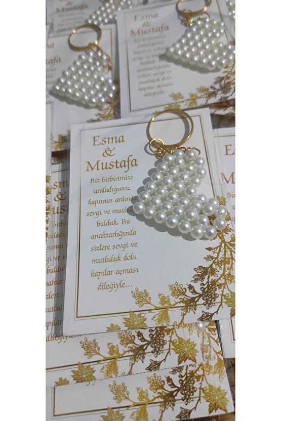 İncili Kalpli Anahtarlık 8 Adet Söz-nişan-kına-nikah-mevlüt-mezuniyet Hatıra