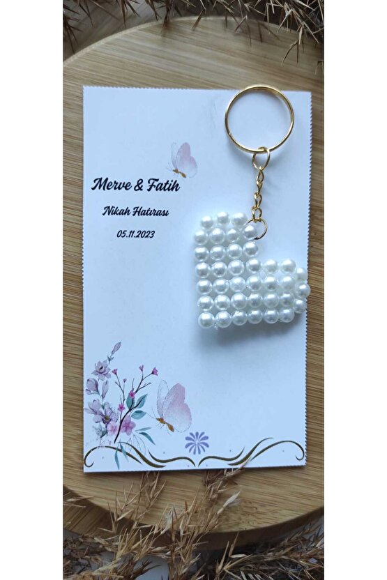 İncili Yıldız Hediyelik Anahtarlık Özel Tasarım Kart 8 Adet Söz-nişan-nikah-kına-mevlüt-baby Shower