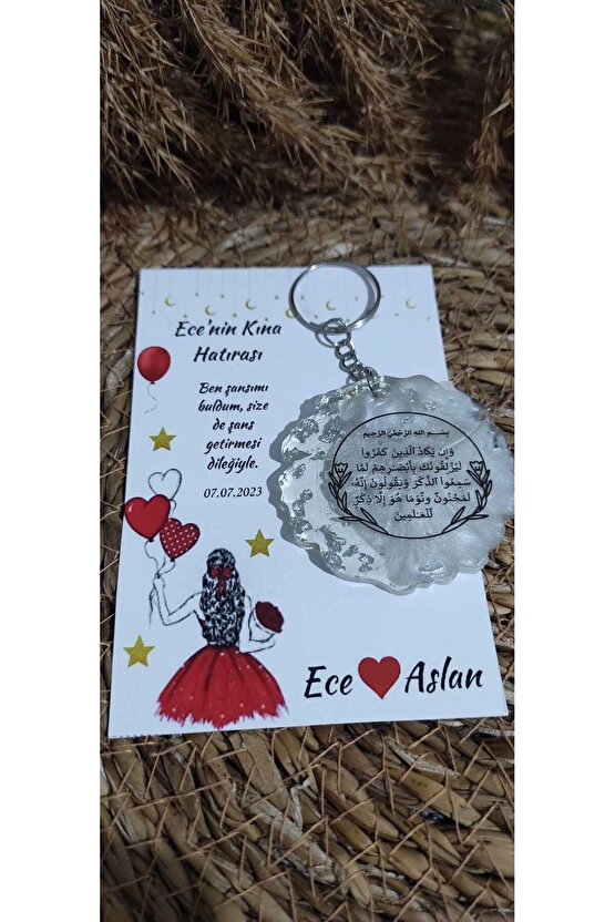 Kına Gecesi Hediyelik Epoksi 8 Adet Nazar Ayeti Baskılı Anahtarlık-söz-nişan-nikah Hatırası
