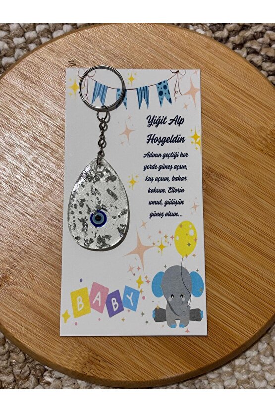 Epoksi Anahtarlık 15 Adet bebek Mevlüdübaby Shower Hatırasıözel Tasarım Nazar Boncuk Tasarımlı