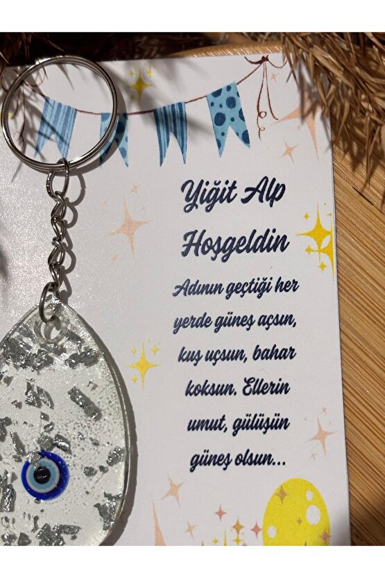 Epoksi Anahtarlık 15 Adet bebek Mevlüdübaby Shower Hatırasıözel Tasarım Nazar Boncuk Tasarımlı