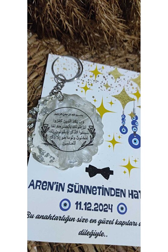 Nazar Ayeti Baskılı Anahtarlık 8 Adet Sünnet Hatırasıözel Tasarım Nazar Boncuk Tasarımlı