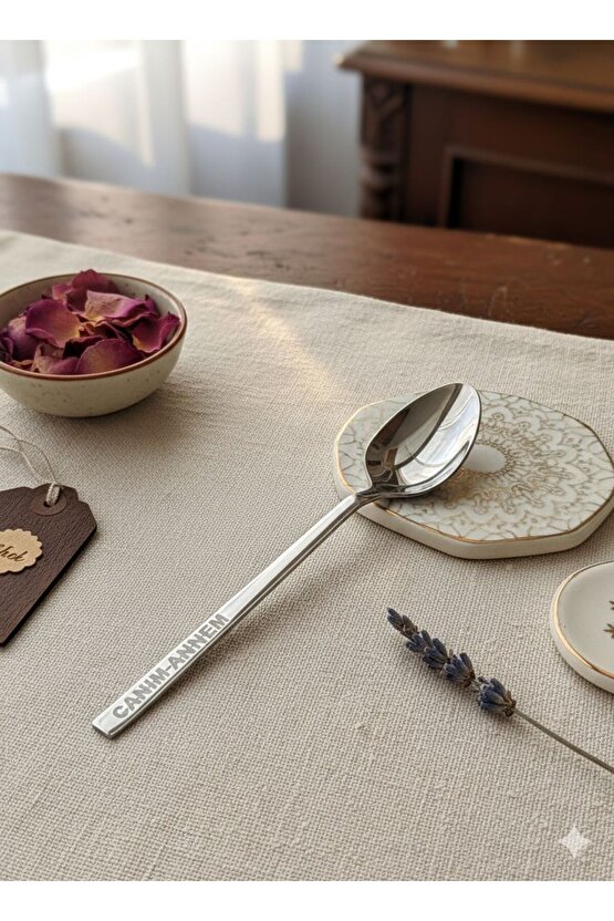 Kişiye Özel Lazer İşlemeli Paslanmaz Çelik Tatlı Kaşığı 6 ADET – Unutulmaz Bir Hediye