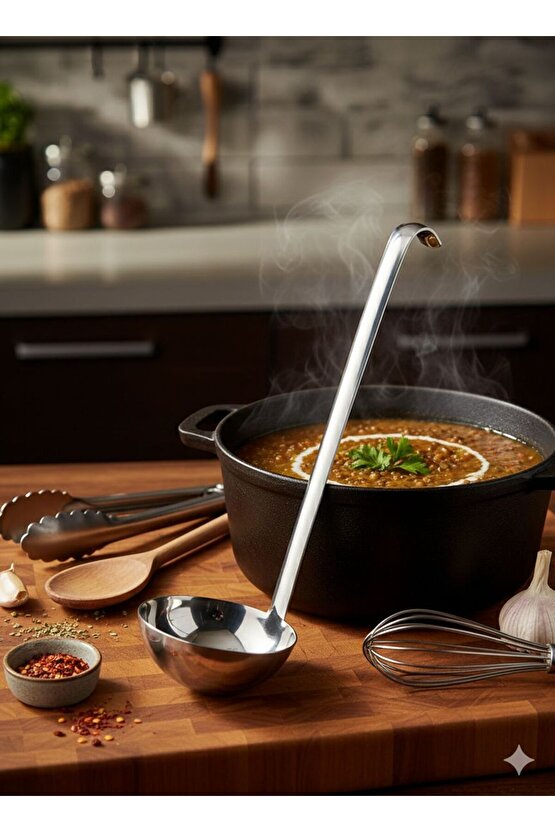 Paslanmaz Çelik Profesyonel Kepçe - 40 cm Endüstriyel Mutfak Servis Gereci 1810 304 (3)