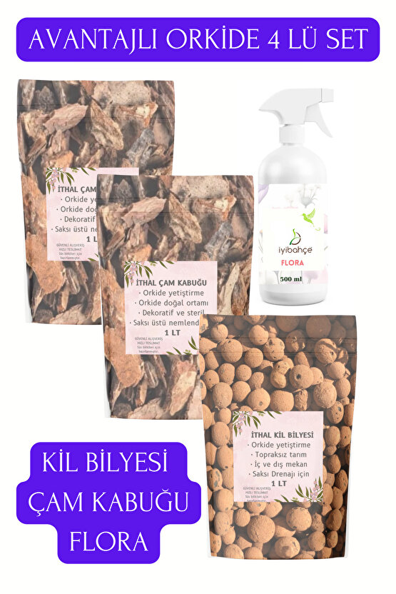 İthal Çam Kabuğu 1 L 2 Adet-kil Bilyesi 1 L-500ml Bol Çiçeklenme Flora