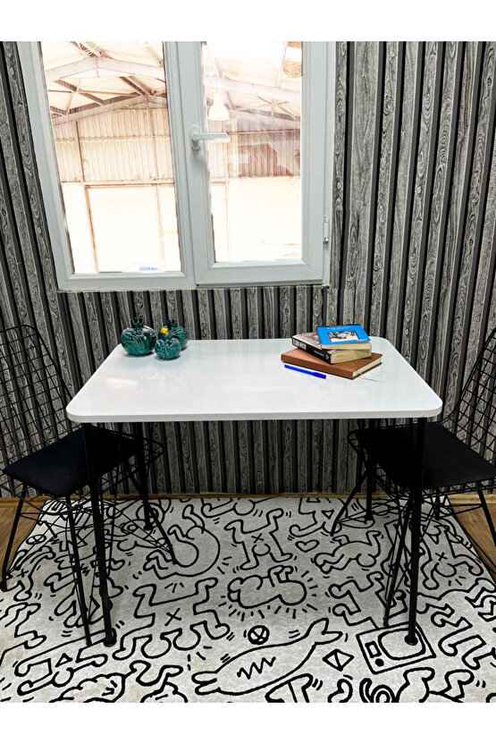 Siyah Metal Ayaklı 60x90 Beyaz Mutfak-balkon-çalışma Masası