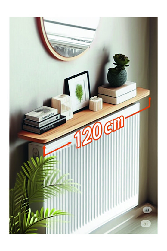 4 KÖŞE OVAL BEYAZ Petek Üstü Raf Dresuar Duvara Montajsız Kalorifer Peteği Üstü Raf 120x18cm ÇAM