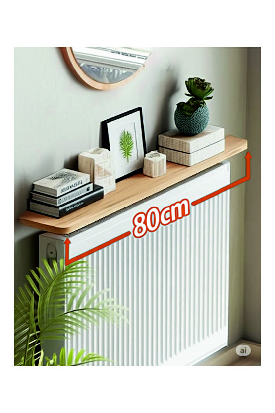 4 KÖŞE OVAL Petek Üstü Raf Dresuar Duvara Montajsız Kalorifer Peteği Üstü Raf 80x18cm ÇAM