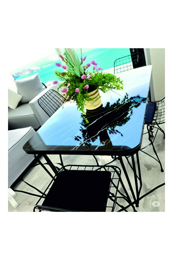 Siyah Metal Ayaklı 60x120 Cm Kalınlıklı (TEK MASA) SİYAH MERMER Mutfak - Balkon - Çalışma Masası