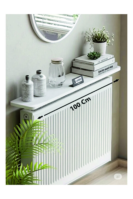 4 KÖŞE OVAL BEYAZ Petek Üstü Raf Dresuar Duvara Montajsız Kalorifer Peteği Üstü Raf 100x18cm