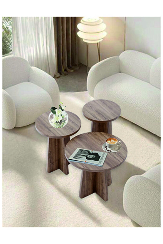 Mantar 3 Lü Zigon Sehpa Iskandinav Stili ATLANTİK ÇAM