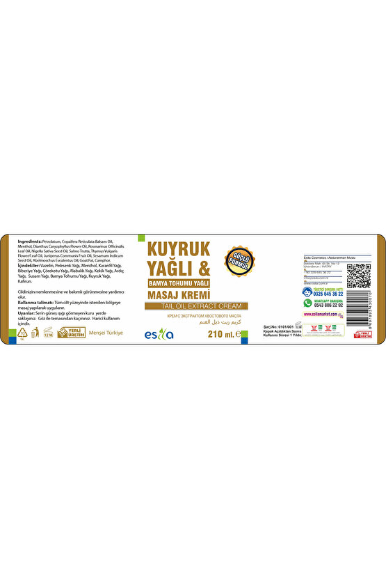 Kuyruk Yağlı & Bamya Tohumu Yağlı Krem 210 ml x 2 Kutu