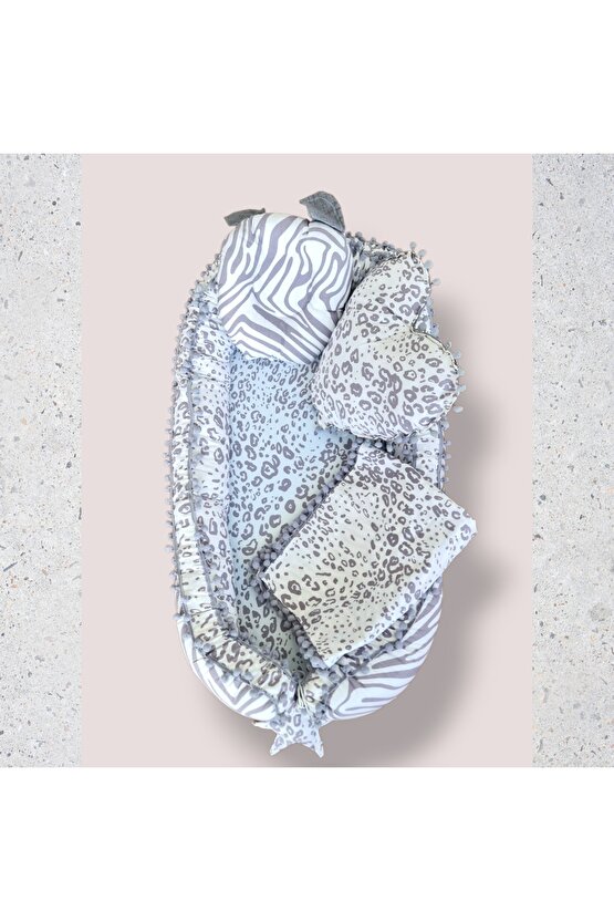 %100 Pamuklu ponponlu Babynest Anne Yanı Bebek Yatağı