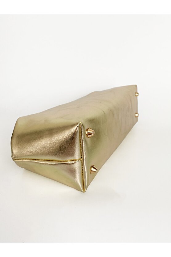 Heybes Kadın Dore Gold Parlak Dokulu Deri Clutch El Çantası