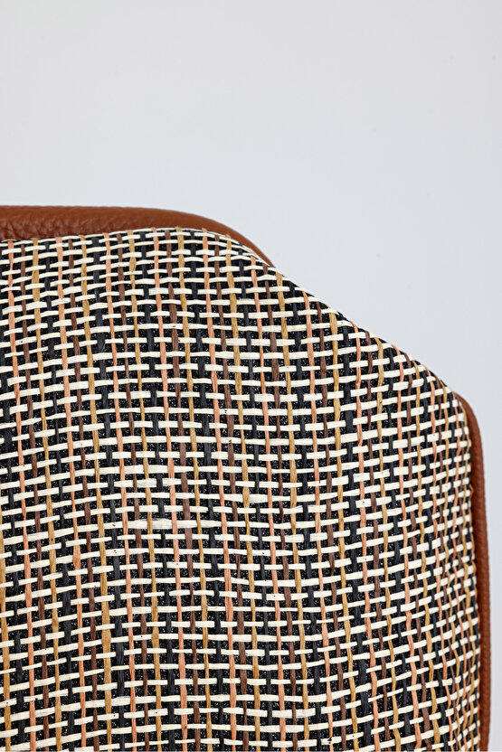 Heybes Kadın Kahve Biyeli Çizgili Jüt Hasır Clutch El Çantası