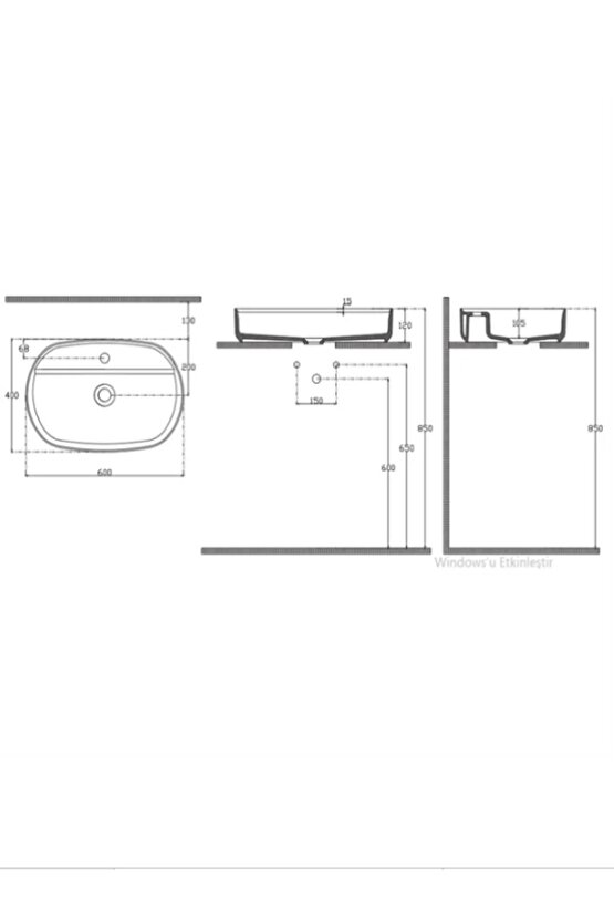 Infinity Batarya Delikli Tezgah Üstü 60 Cm Lavabo Mavi Extra 10nf65060