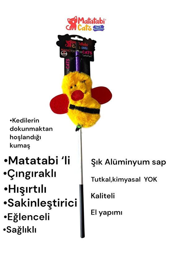 Matatabi Cats ARI Alüminyum saplı kedi oltası(Matatabi,çıngırak ve özel hışırtı içerir.özel kumaş)