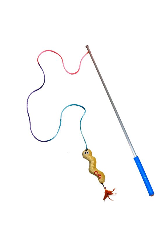 Al. Saplı Wormy Kedi Oltası, Sesli Peluş Kedi Oyuncaklı - Doğal Matatabi Içerikli