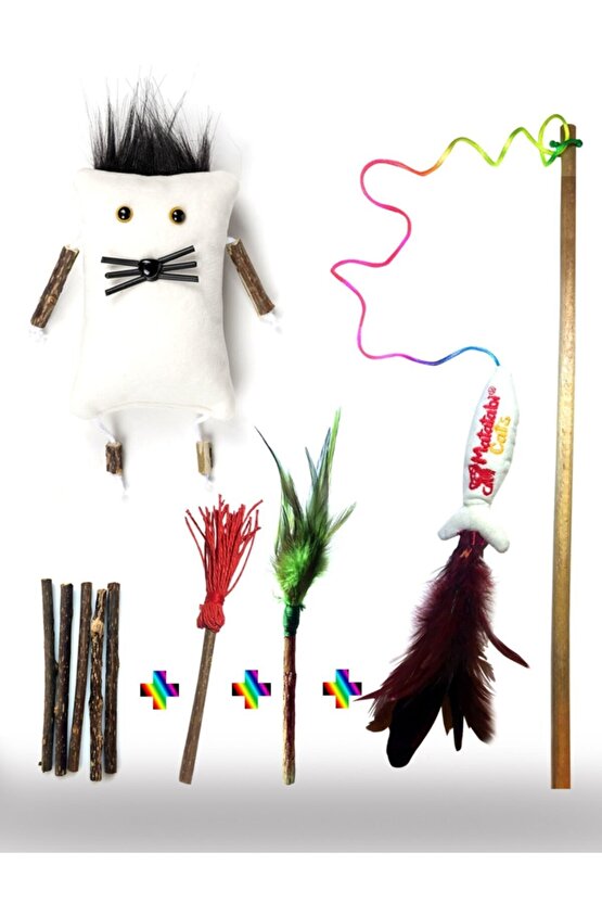 Matatabi Tanışma Seti Doğal Kedi Çiğneme Çubuğu, Kedi oltası, Peluş Sesli Kedi Oyuncak