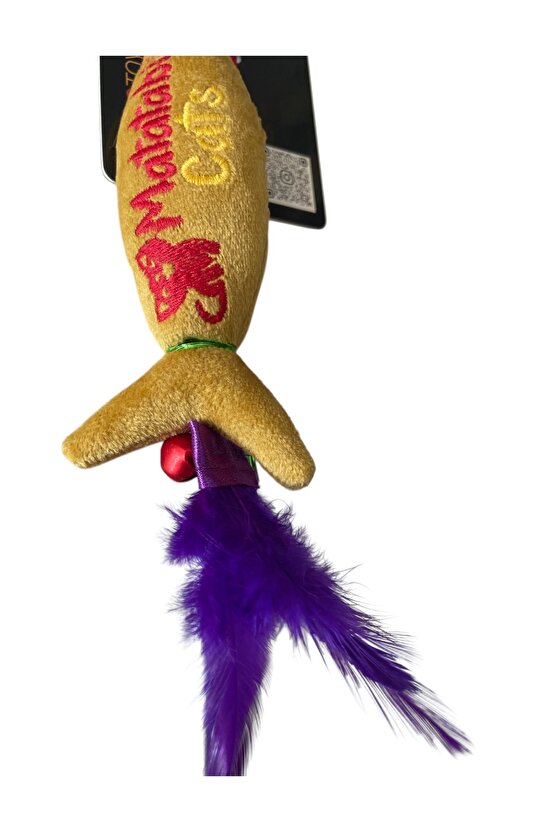 Jr.fish Sesli, Tüylü Peluş Kedi Oltası 50 Cm Kedi Oyuncağı(KEDİ NANESİOTU İÇERMEZ)al.saplı