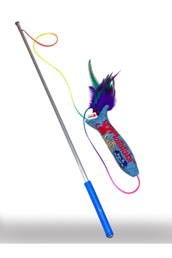 Jr.fish Sesli, Tüylü Peluş Kedi Oltası 50 Cm Kedi Oyuncağı(KEDİ NANESİOTU İÇERMEZ)al.saplı