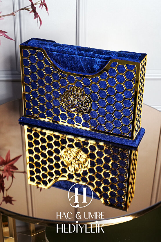 Hediyelik Kuranı Kerim | Lüks Ahşap Kutulu Kadife Kaplama Kuranı Kerim