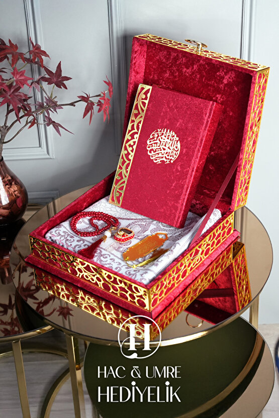 Çeyiz Seti | Hediyelik Kadife Kuran, Lüks Seccade, İnci Tesbih, Süslü Zikirmatik Set | Dini Hediye