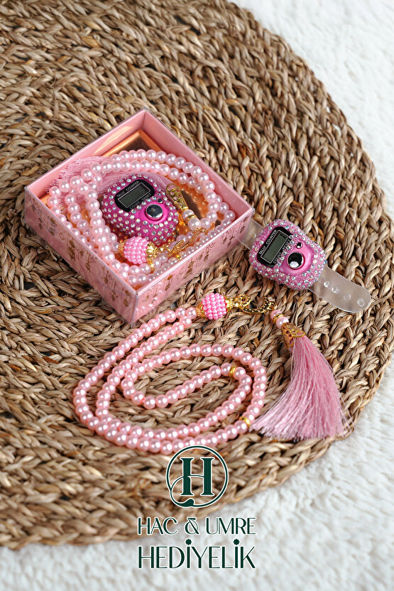 Taşlı Zikirmatik ve İnci Tesbih Seti | Mevlüd Hac Umre Davet Organizasyon Hediyesi | 10 Adet Set