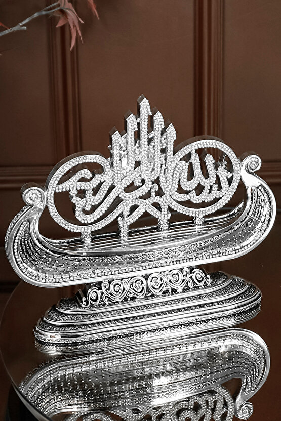 LÜKS OFİS HEDİYESİ FİGÜR DEKORATİF OBJE GEMİ BESMELE GÜMÜŞ