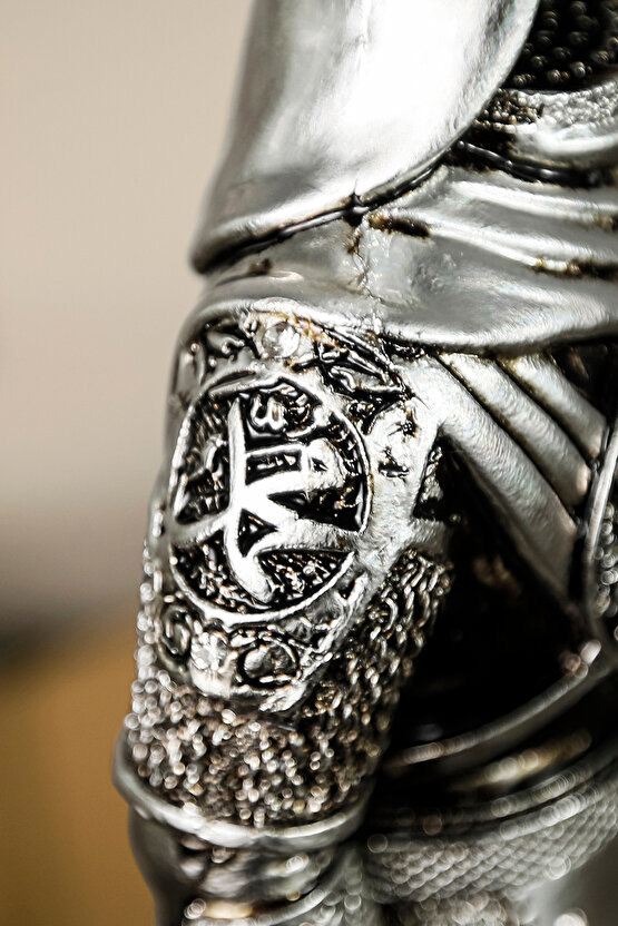 Osmanlı Zırh Tarihi Asker Biblo Lüks Gümüş Kaplama Obje Ihlas Suresi Işlemeli Dekoratif Figür