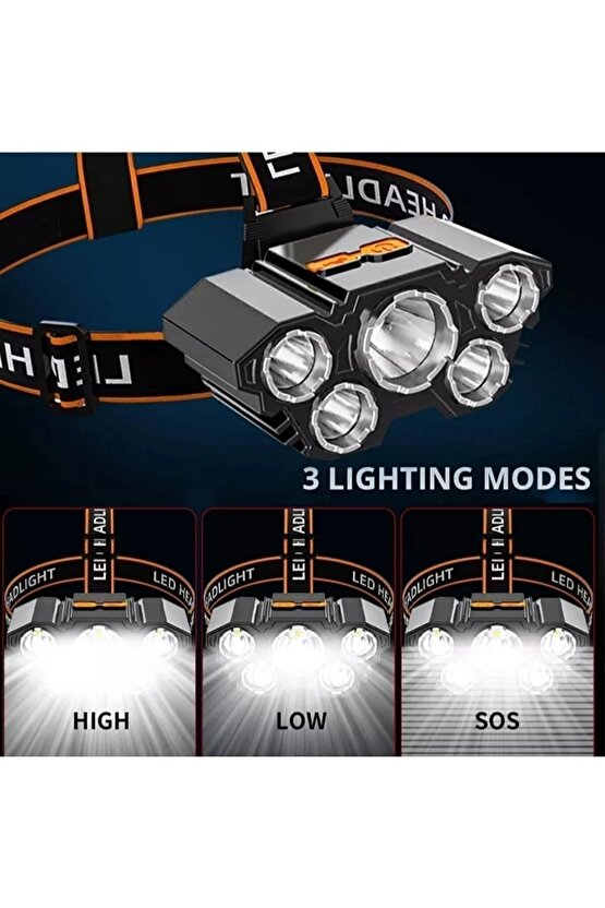 X- Riko 150w Ultra Güçlü Led Şarjlı 5 Led 5x Cree Led Kafa Feneri Avcı Feneri Balıkçı Kamp Feneri