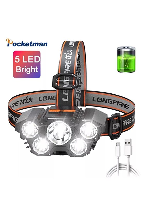 X- Riko 150w Ultra Güçlü Led Şarjlı 5 Led 5x Cree Led Kafa Feneri Avcı Feneri Balıkçı Kamp Feneri