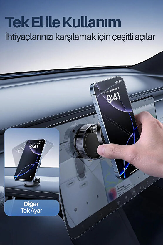 Tüm cihazlara Uyumlu Vakumlu Manyetik 360°Dönen Taşınabilir Çok Amaçlı Araç Telefon Tutucu