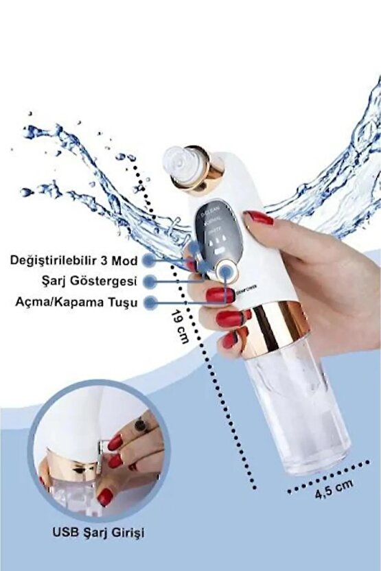 Su Hazneli Şarjlı Vakumlu Siyah Nokta Temizleme Aleti