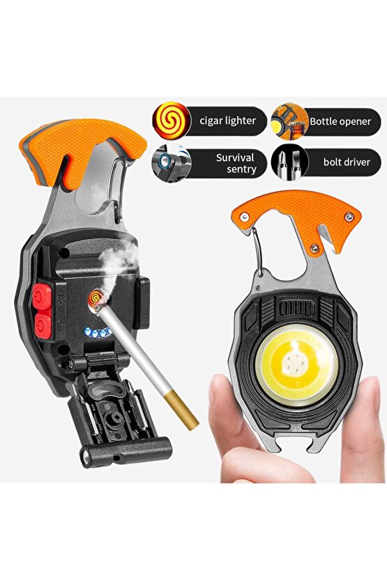 Taşınabilir Kamp Araba Anahtarlık Çalışma Işığı Çakmak  Mini El Feneri Şarj Edilebilir